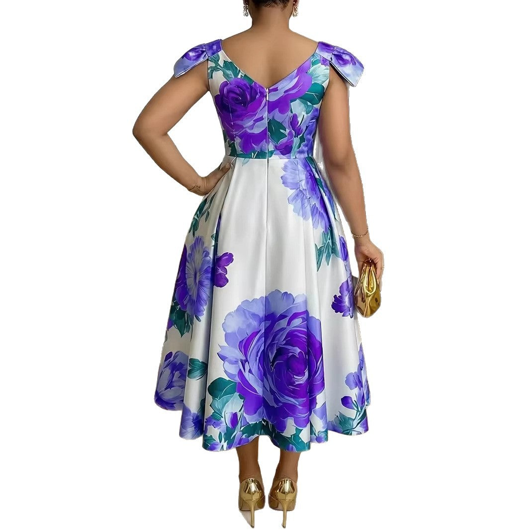 French Orange Blossom Print Dress With Ruffled Hem - Woman`s Clothing