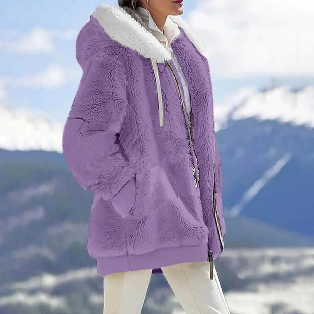 Plush Zipper Coat for Women - Plus Size