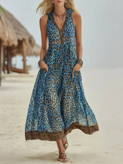 Sleeveless Leopard Print Midi Dress - Woman`s Clothing