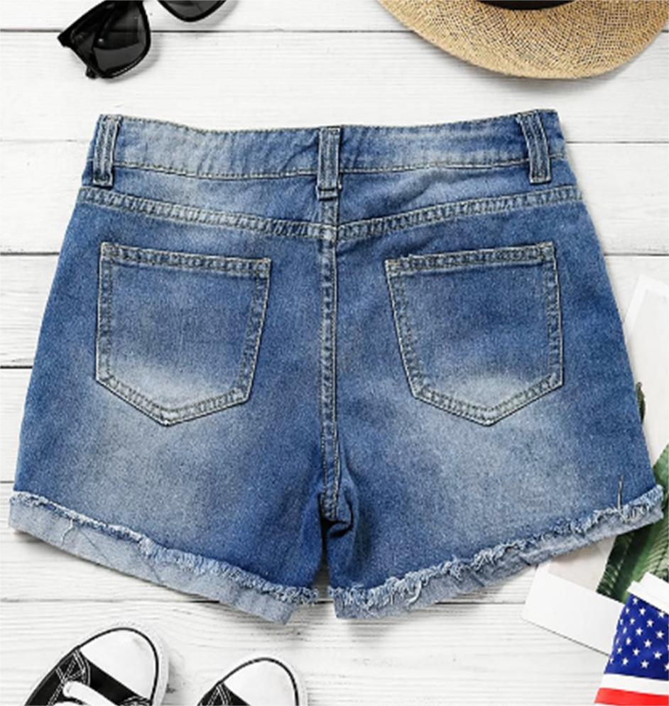 Woman`s Flag Printed Patch Denim Shorts