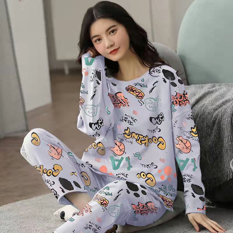 Women Cute Cartoon Print Sleepwear 2 Piece Lounge Set