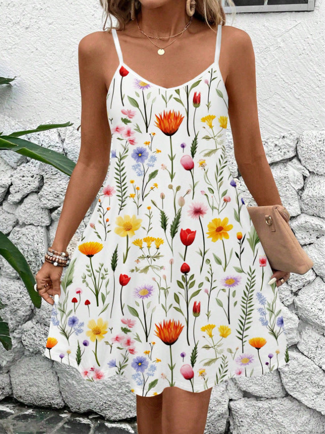 Casual Elegant Resort Date V-Neck Printed Mini Dress - Woman`s Clothing