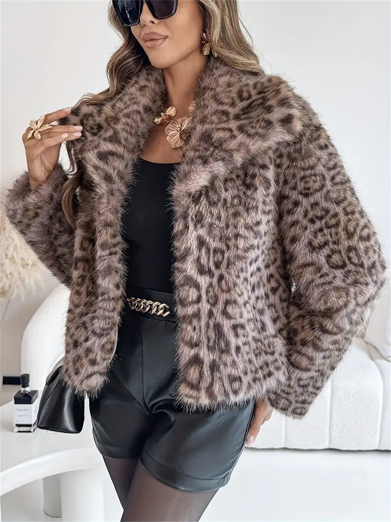 Gradient Dyed Pointed Lapel Long Sleeve Artificial Fur Coat