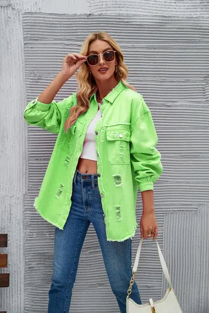 Washed Denim Jacket - Woman`s Clothing