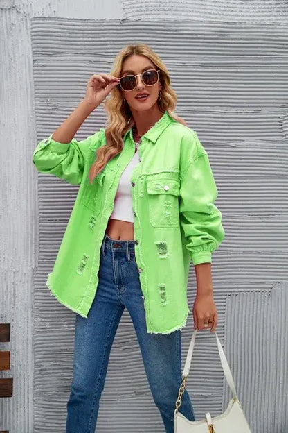 Washed Denim Jacket - Woman`s Clothing