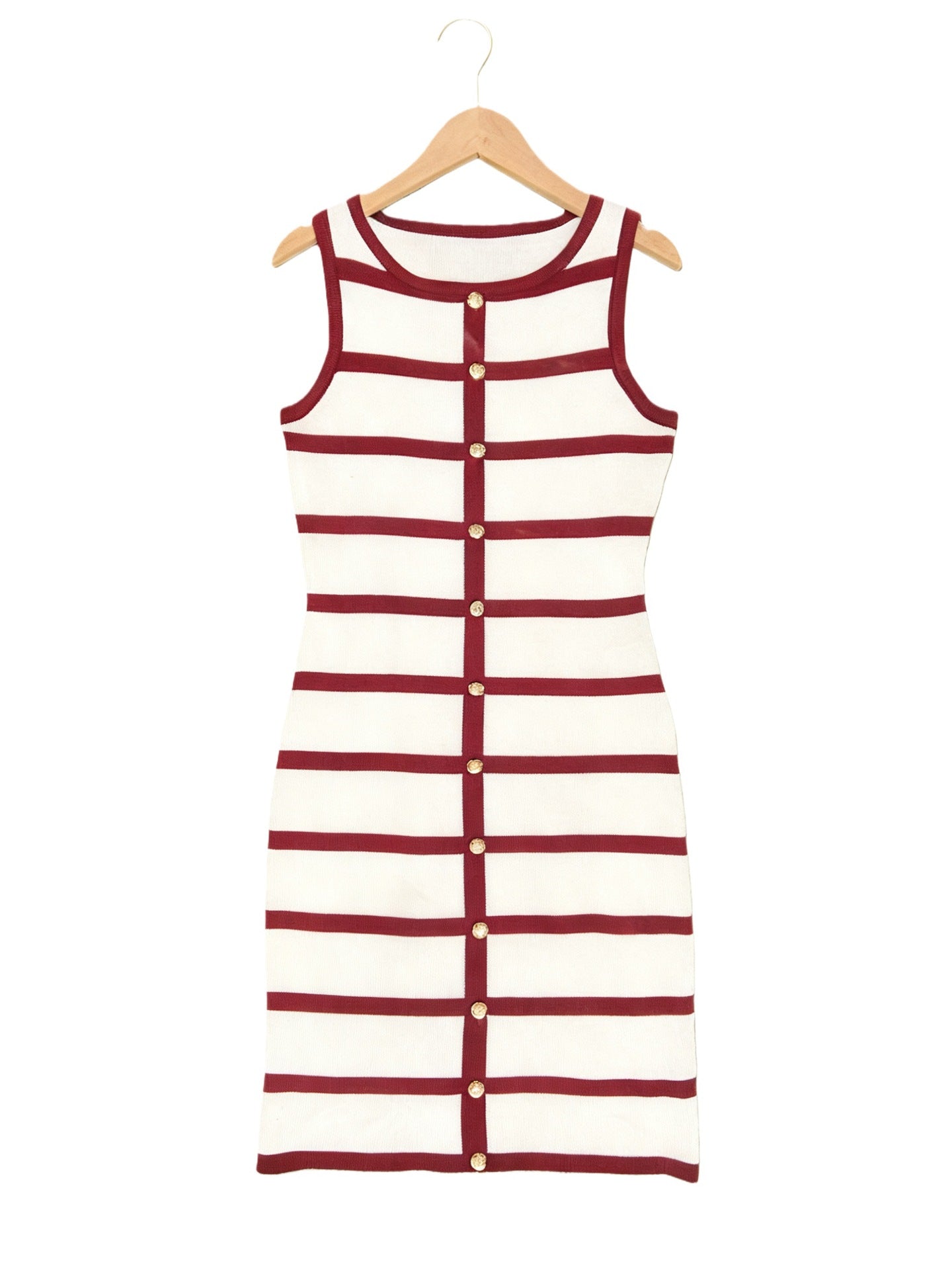 Striped Sleeveless Crewneck Single-breasted Dress - Woman`s Clothing