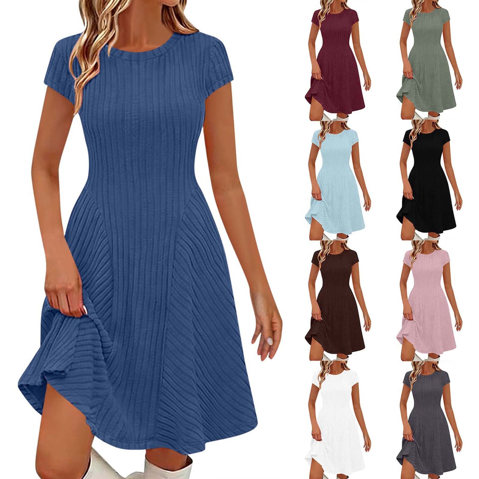 Irregularly Brushed Ribbed Solid Color Dress - Woman`s Clothing