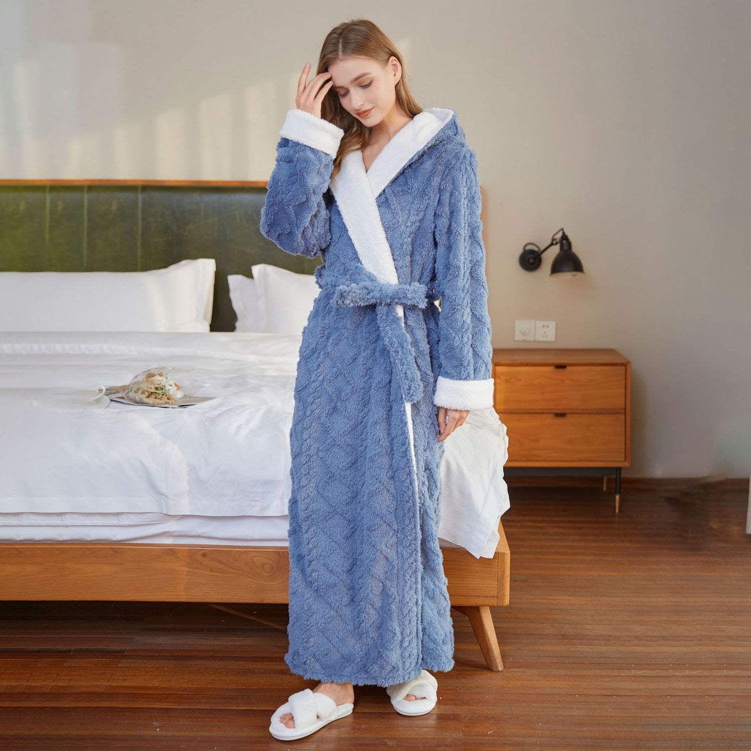Hooded Jacquard Flannel Nightgown