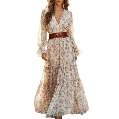 Women`s Printed Floral V-Neck Dress - Woman`s Clothing