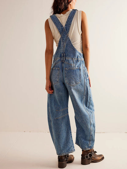 Woman`s Casual Loose Denim Overalls