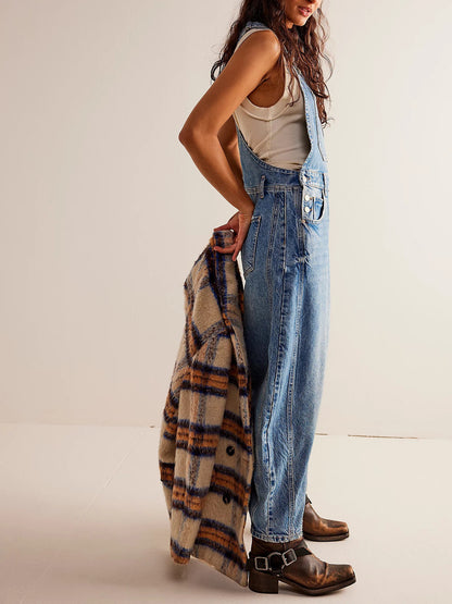 Woman`s Casual Loose Denim Overalls
