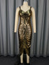 Female Solid Color Summer Sling Golden Party Dress - Woman`s Clothing