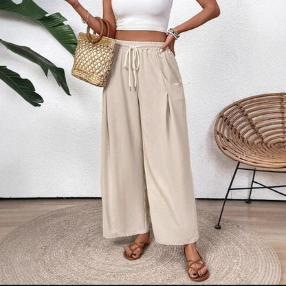 Drawstring Pocket Wide Leg Women&