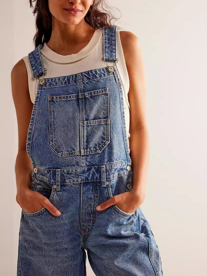 Woman`s Casual Loose Denim Overalls