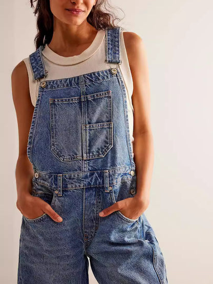 Woman`s Casual Loose Denim Overalls