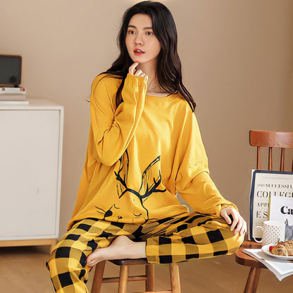Women Cute Cartoon Print Sleepwear 2 Piece Lounge Set