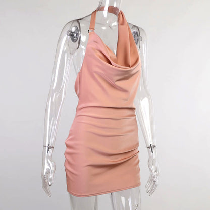 Satin Party V Neck Backless Dress - Woman`s Clothing