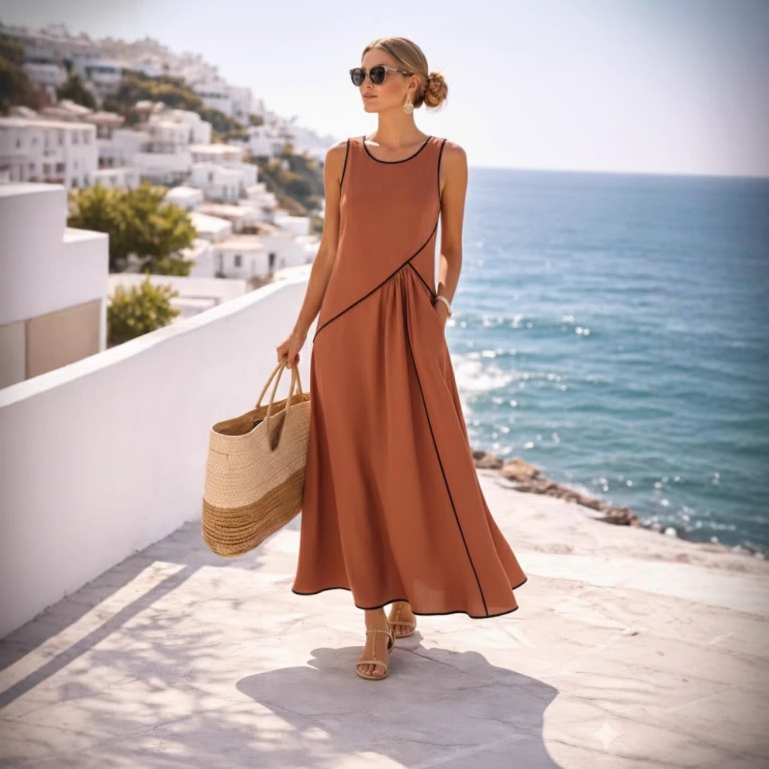 Contrast Colours Mediterranean Style Dress For Women - Woman`s Clothing