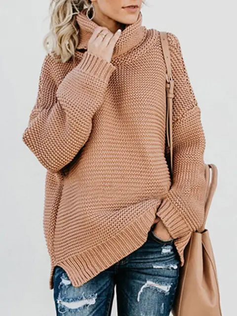 Warm Knitted Turtleneck Sweater - Woman`s Clothing