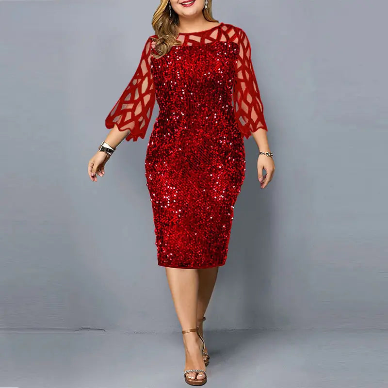 Elegant Sequin Long Sleeve Party Dress - Woman`s Clothing