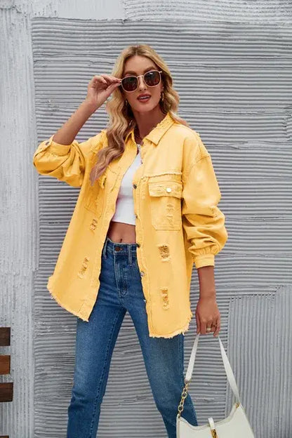 Washed Denim Jacket - Woman`s Clothing