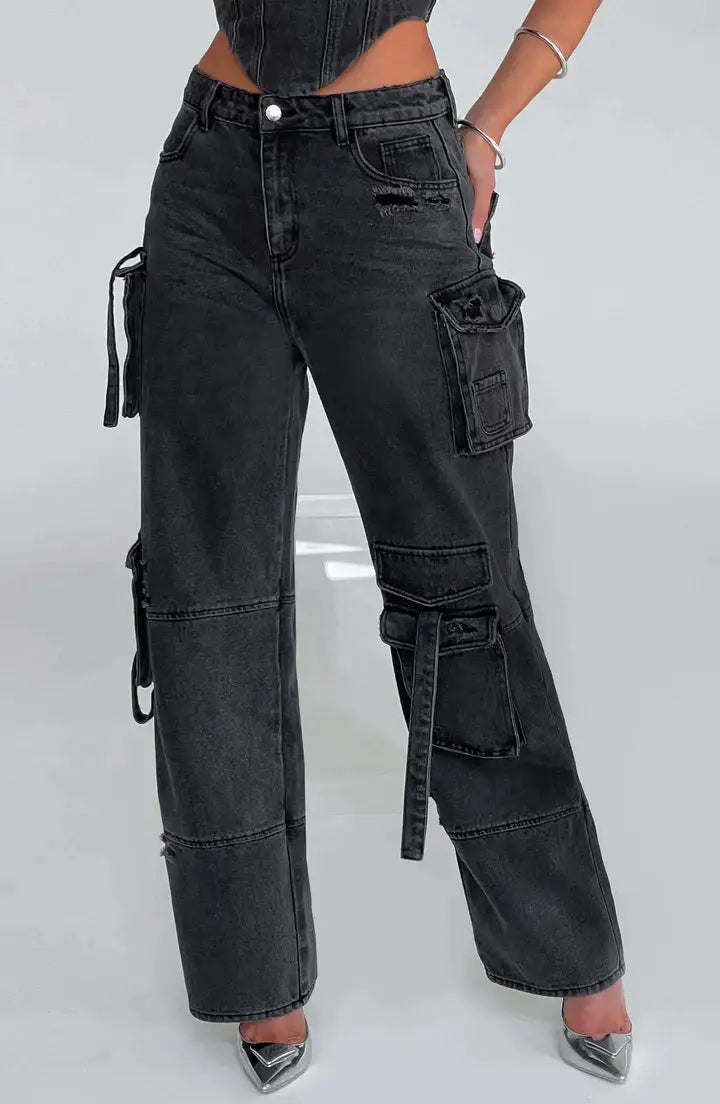 Stylish Ladies Cargo Denim Jeans