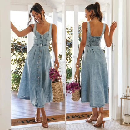 Urban Charm Denim Midi Dress Woman`s Clothing 49.00