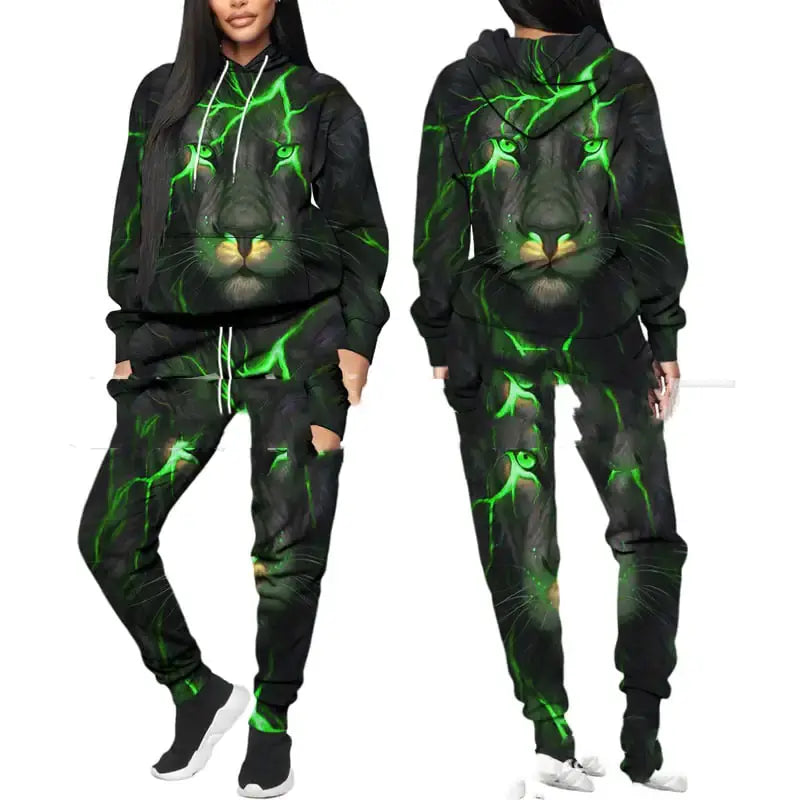 Printed Sports Fitness Hooded Sweater Set