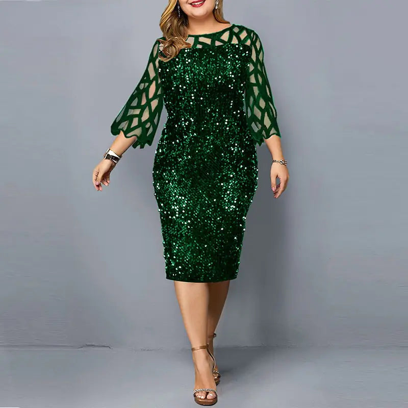 Elegant Sequin Long Sleeve Party Dress - Woman`s Clothing