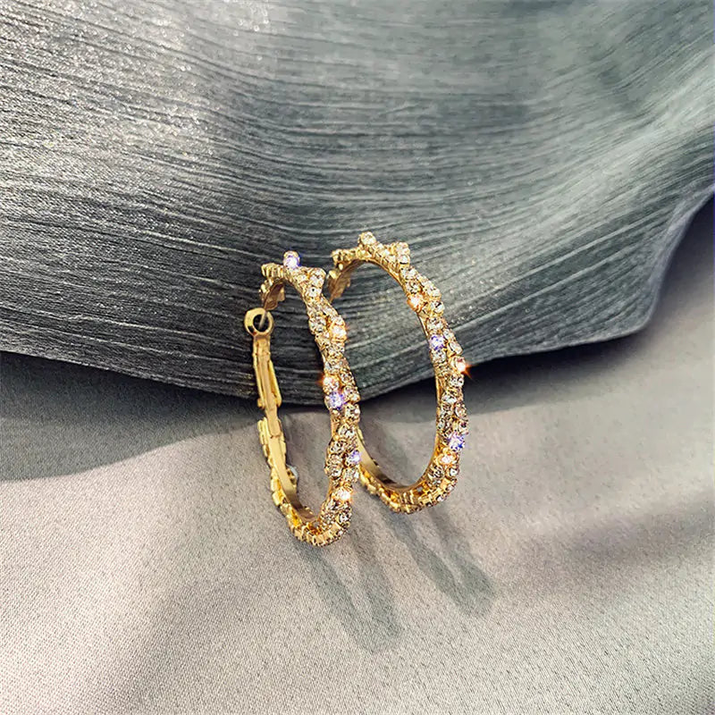 Shiny Screw Crystal Round Hoop Earrings - Woman`s Clothing