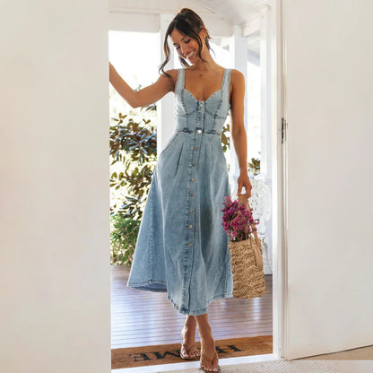 Urban Charm Denim Midi Dress Woman`s Clothing 49.00