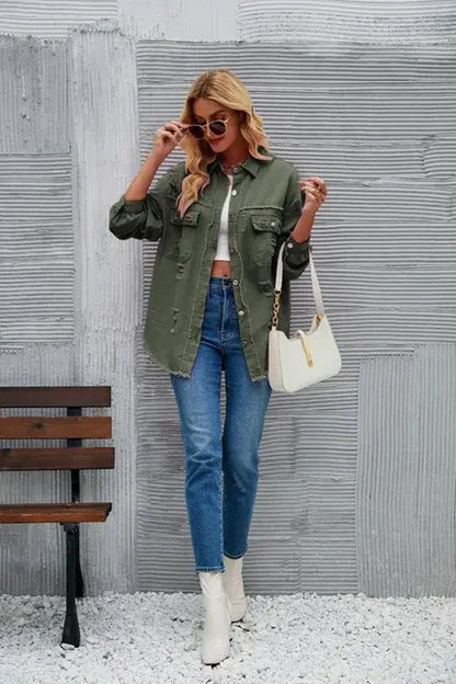 Washed Denim Jacket - Woman`s Clothing