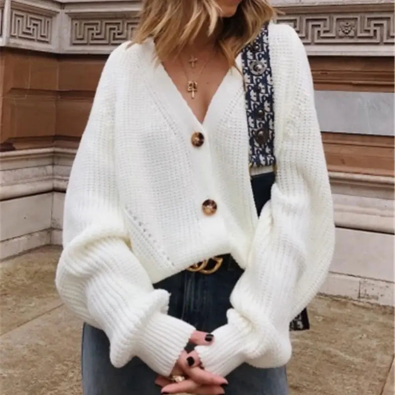 Solid Colour Button Cardigan Sweater
