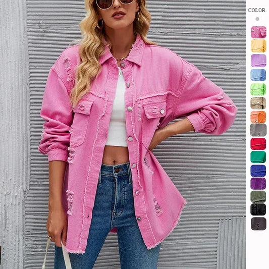 Washed Denim Jacket - Woman`s Clothing