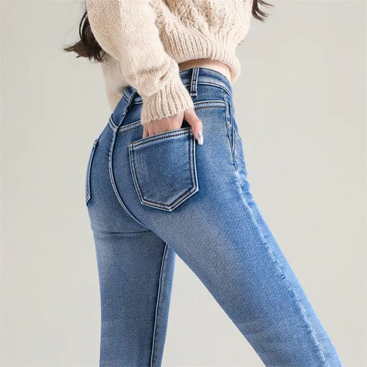 Thermal Autumn Warm Plush Jeans - Woman`s Clothing