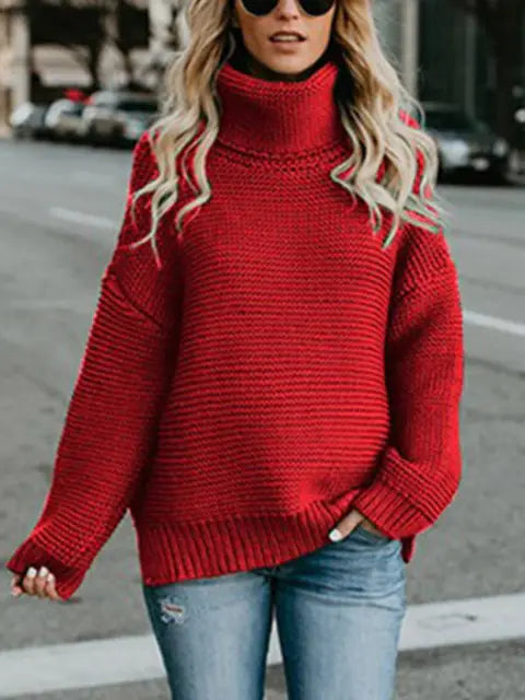 Warm Knitted Turtleneck Sweater - Woman`s Clothing