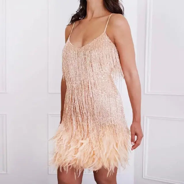 Sexy Women Fringed Sequin Feather - Woman`s Clothing