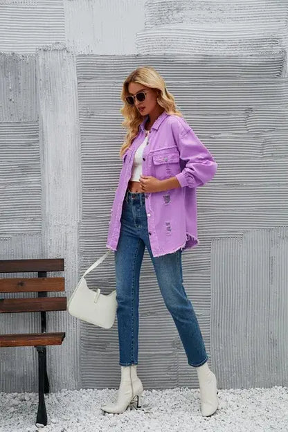 Washed Denim Jacket - Woman`s Clothing
