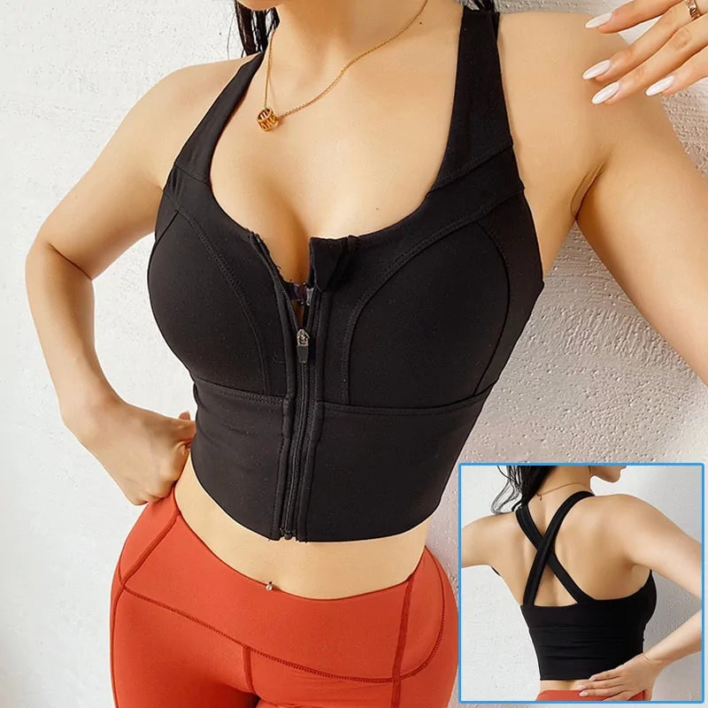 Front Zipper Sports Bra - Woman`s Clothing