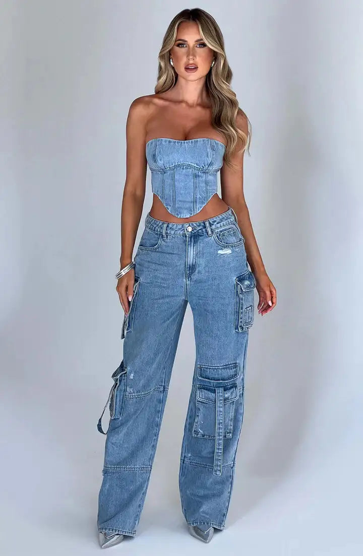 Stylish Ladies Cargo Denim Jeans