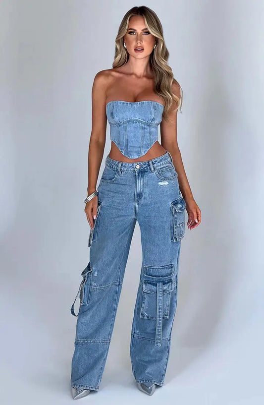 Cargo Denim Jeans - Woman`s Clothing