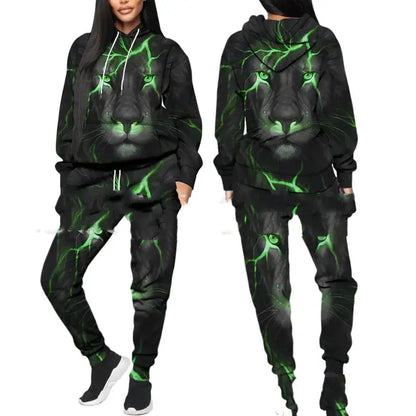 Printed Sports Fitness Hooded Sweater Set