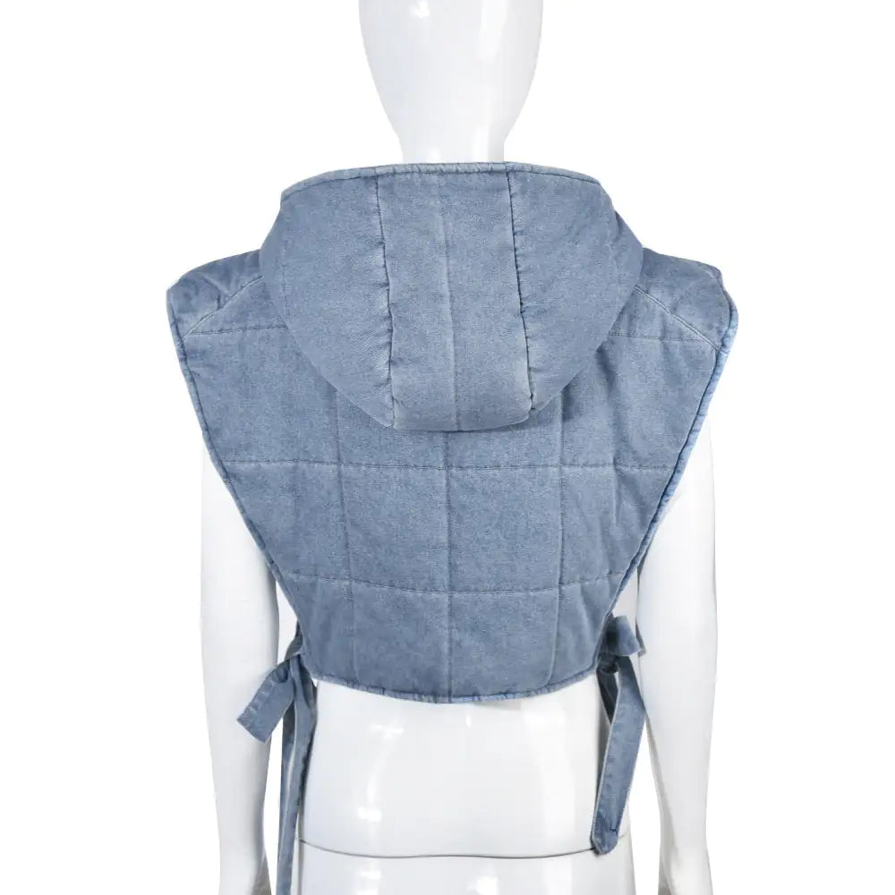 Hooded Denim Vest Jacket - Woman`s Clothing