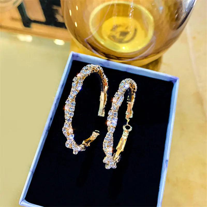 Shiny Screw Crystal Round Hoop Earrings - Woman`s Clothing