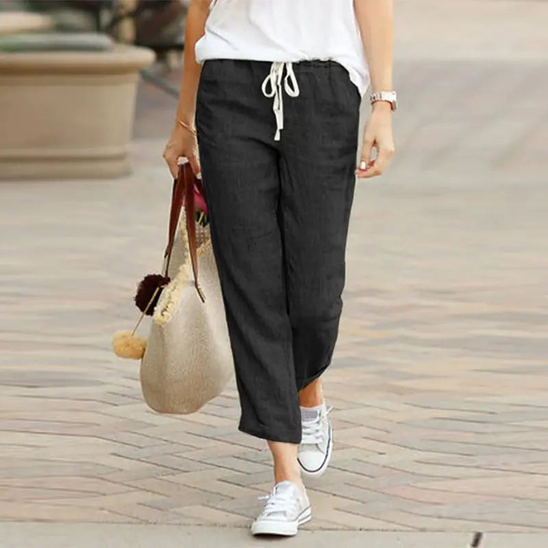 PANTELLY - Pants with Drawstring and Elastic Waist - Woman`s Clothing