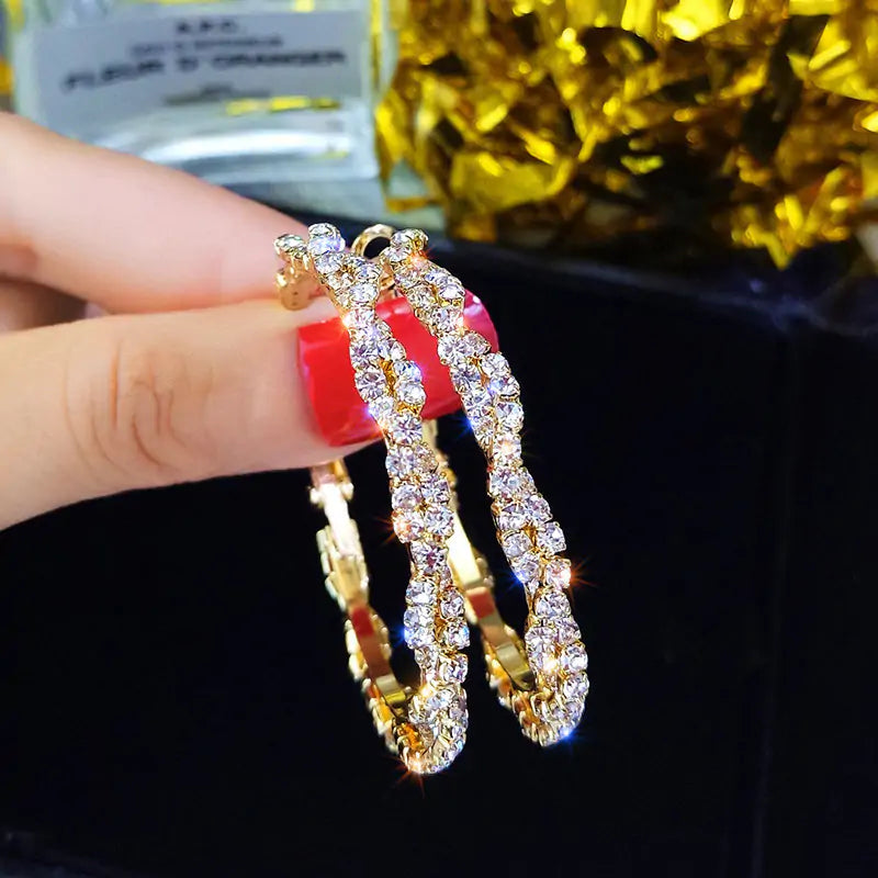 Elegant Crystal Hoop Earrings | Secure Shiny Screw Closure