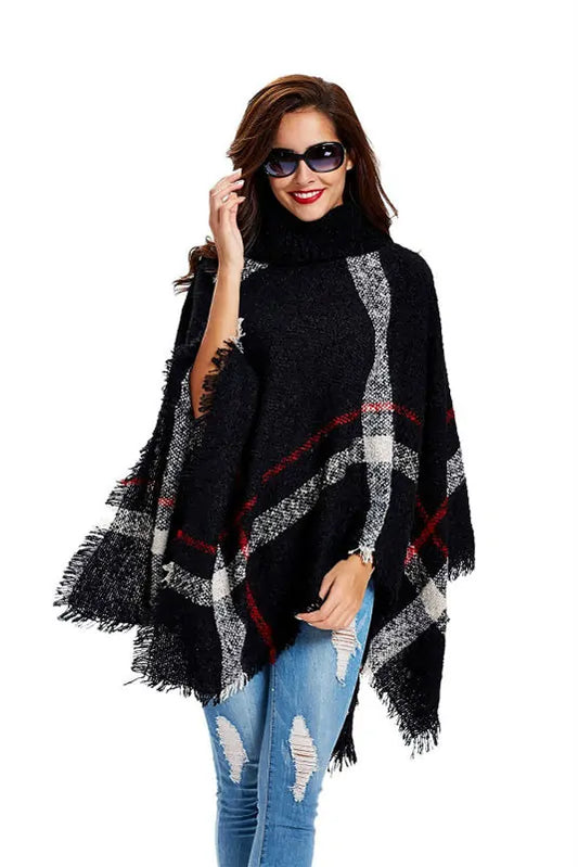 Warm Sweater Knitted Poncho - Woman`s Clothing