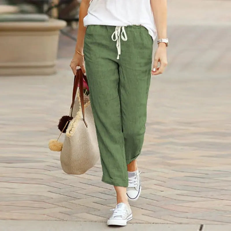 PANTELLY - Pants with Drawstring and Elastic Waist - Woman`s Clothing