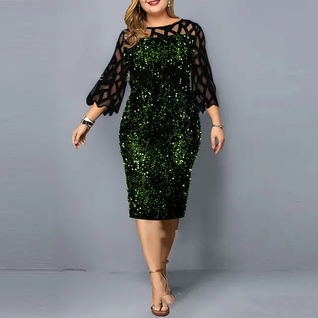 Elegant Sequin Long Sleeve Party Dress - Woman`s Clothing