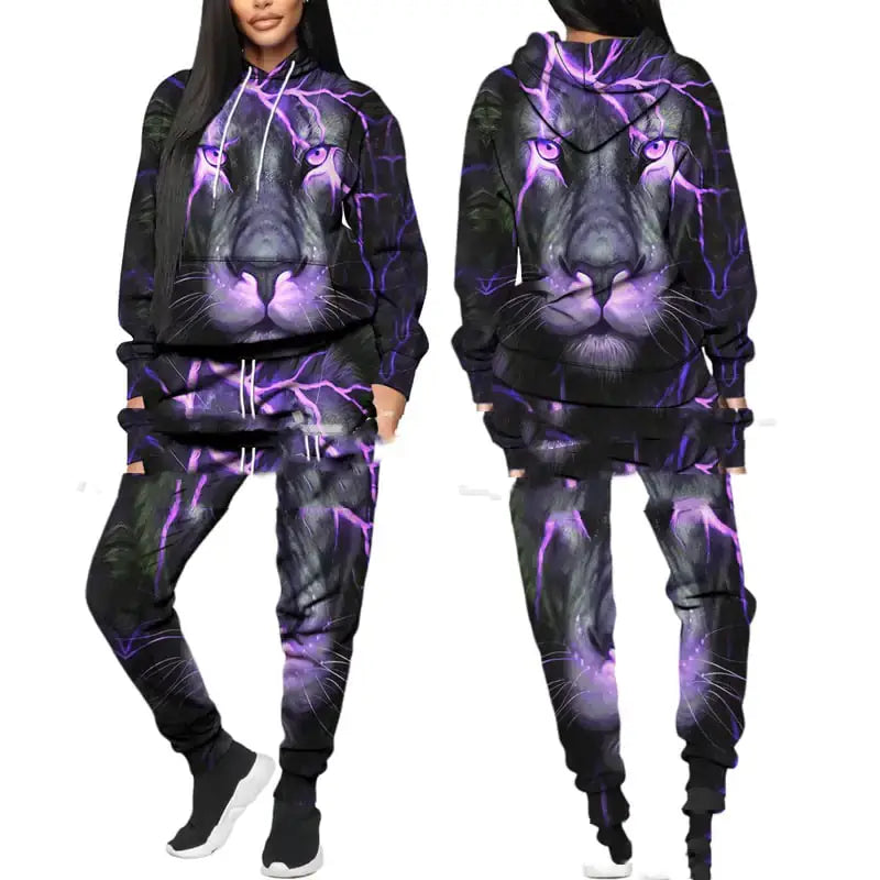 Printed Sports Fitness Hooded Sweater Set